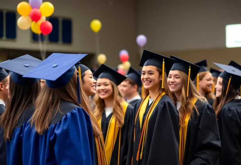 Students celebrating graduation at Lake Oswego High School