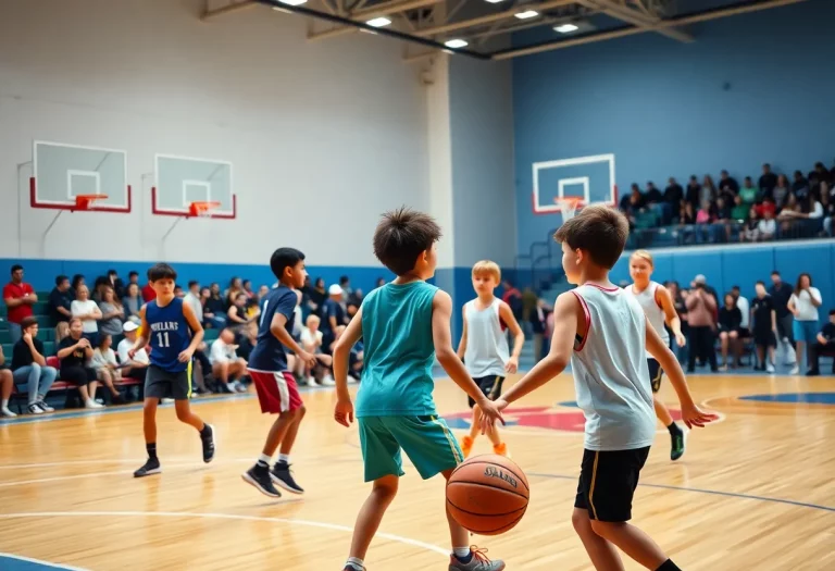 Young basketball players competing in an exciting game.