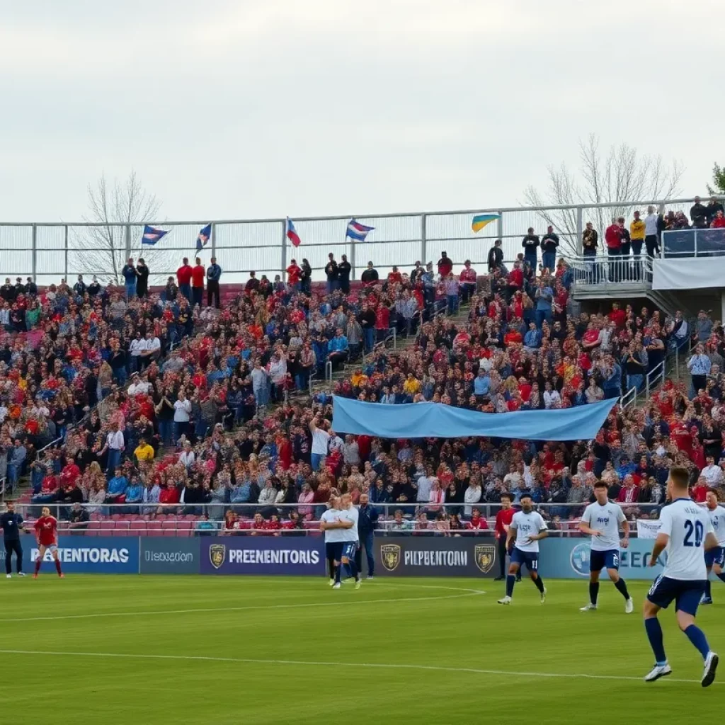 High school soccer match with fans cheering in Lorton, VA