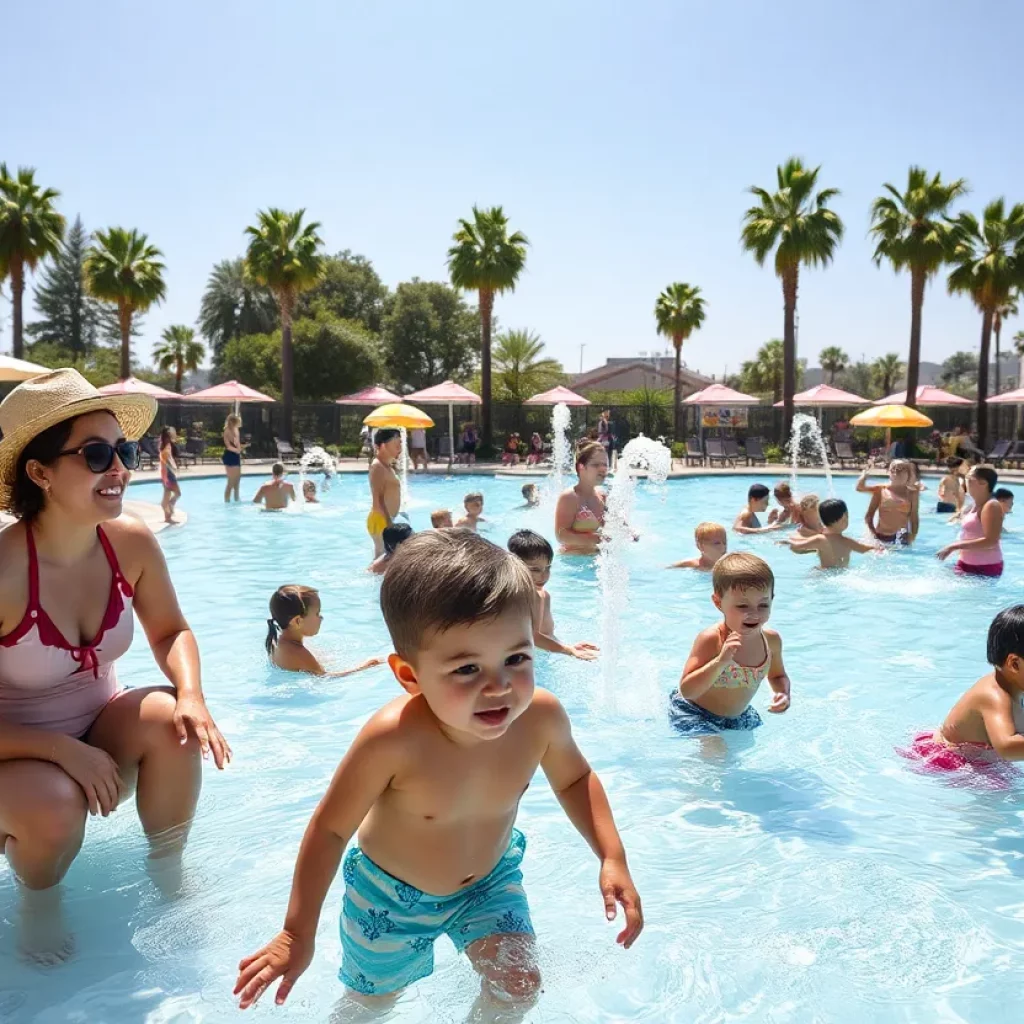 Families enjoying the summer at a pool in Los Angeles