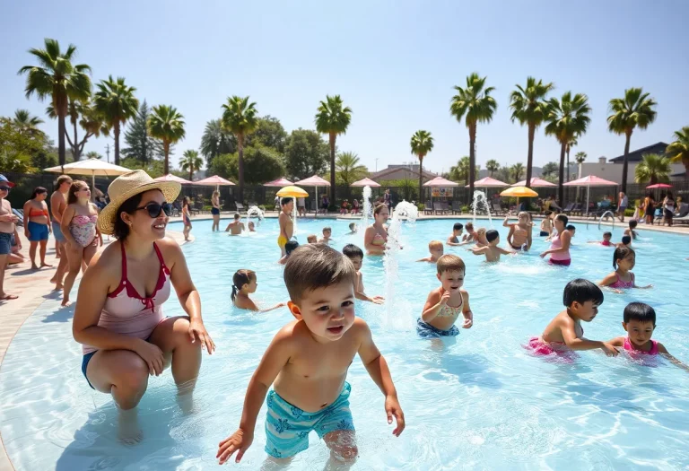 Families enjoying the summer at a pool in Los Angeles