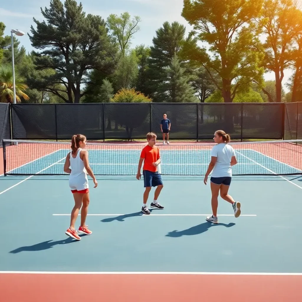 High school tennis players practicing on the court