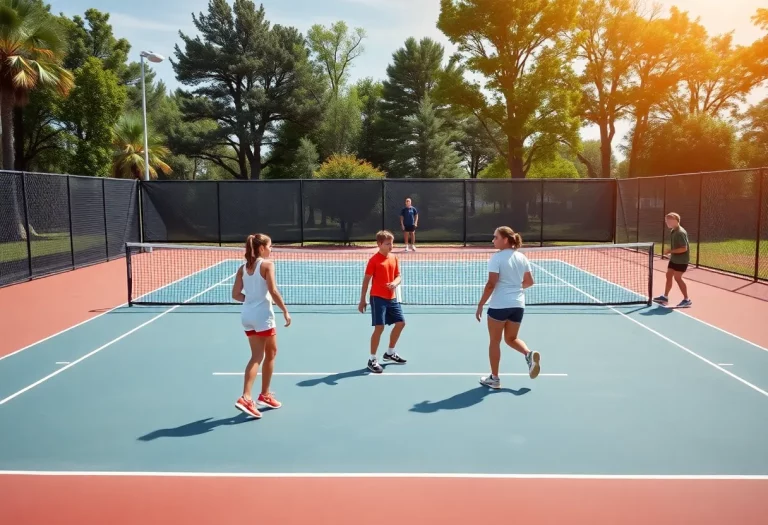 High school tennis players practicing on the court