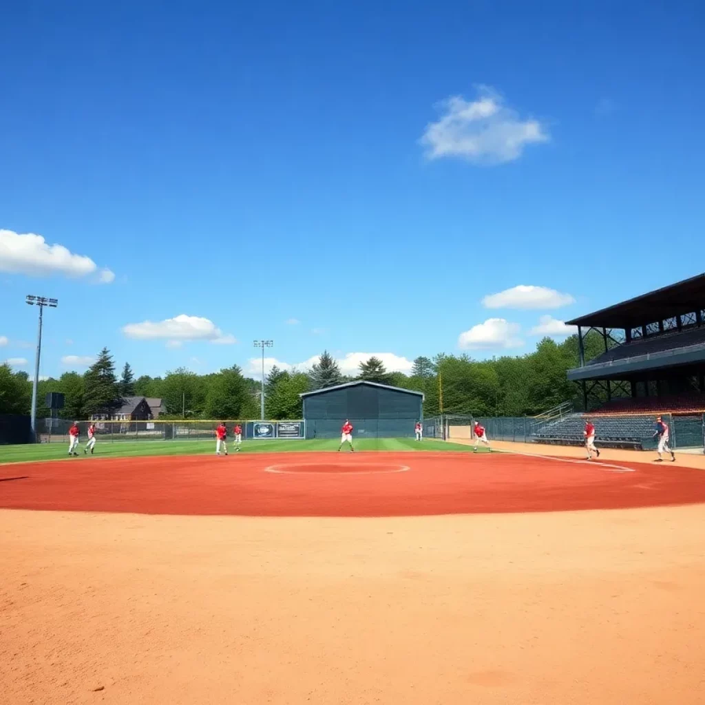 Maine high school baseball and softball teams practicing on the field