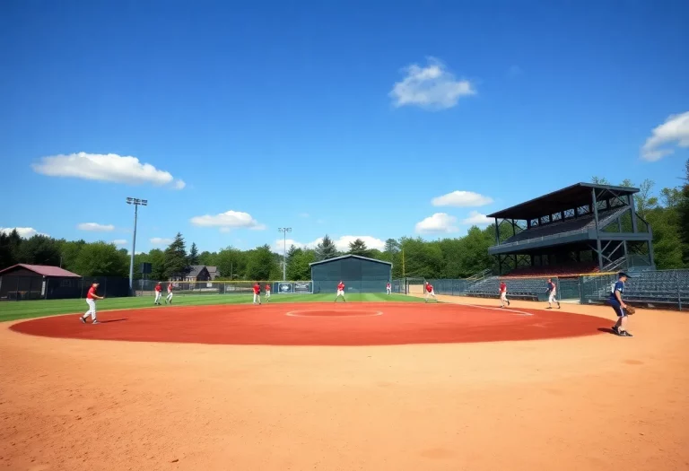 Maine high school baseball and softball teams practicing on the field