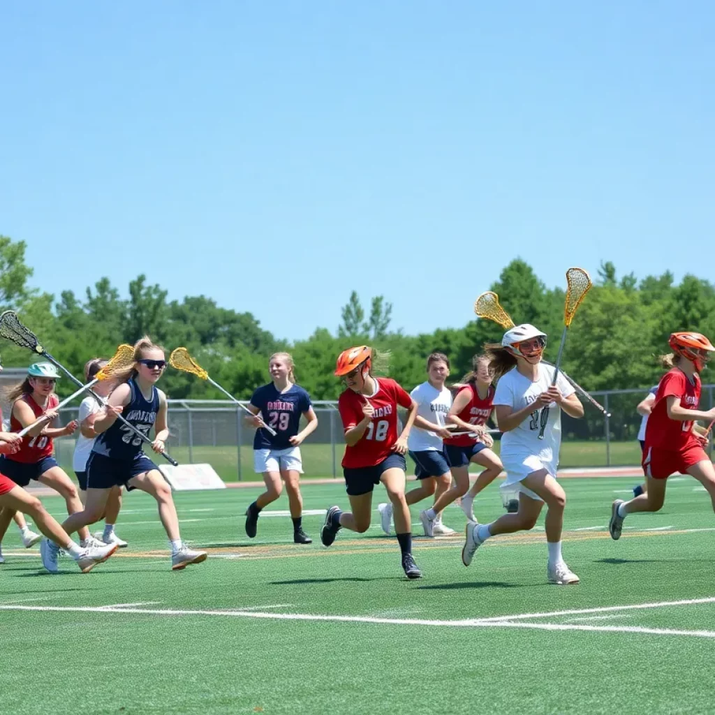 High school lacrosse teams in action during the Maine playoffs