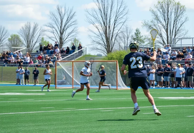 Players in action during a high school lacrosse match