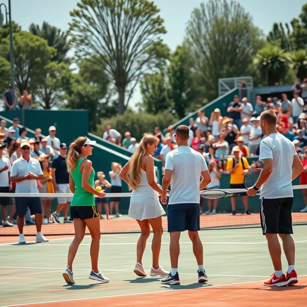 Marion High School tennis teams playing in a competitive match
