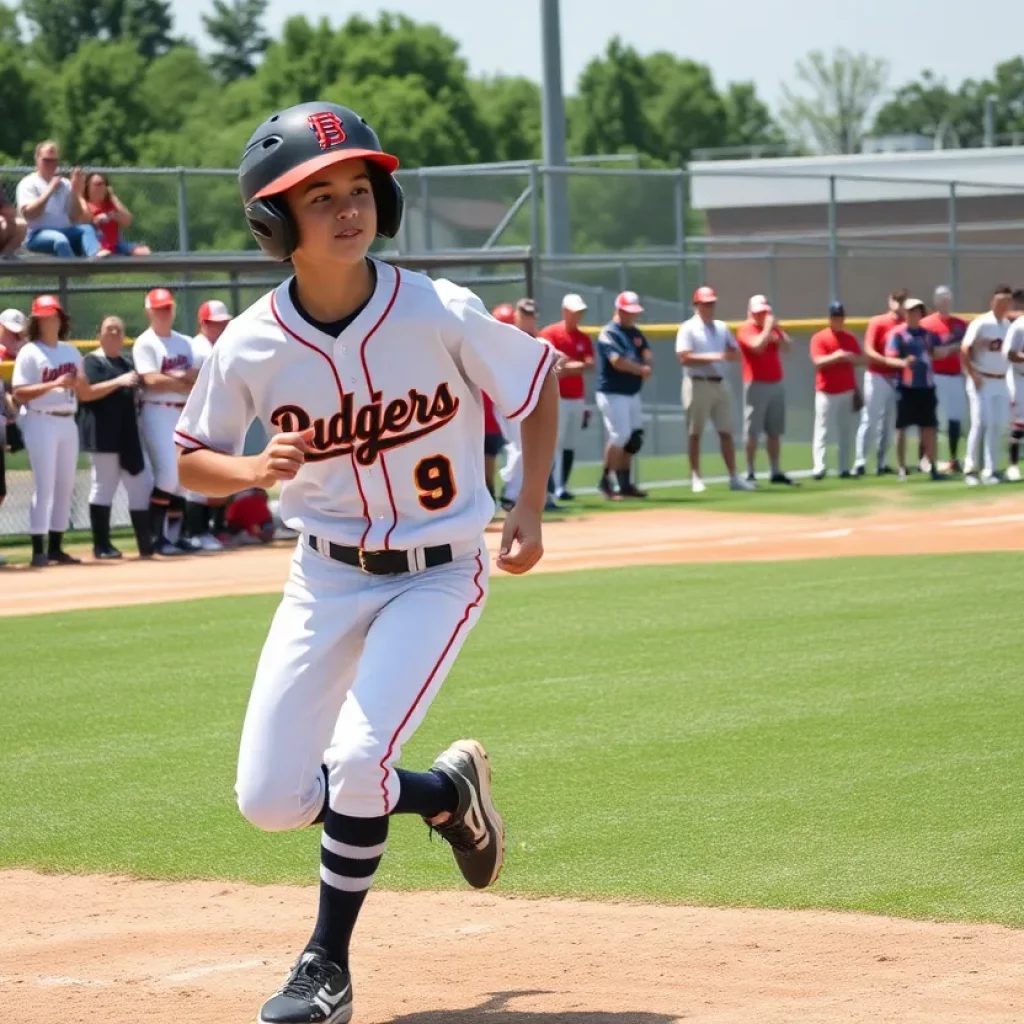 High school baseball player making a play during a game.