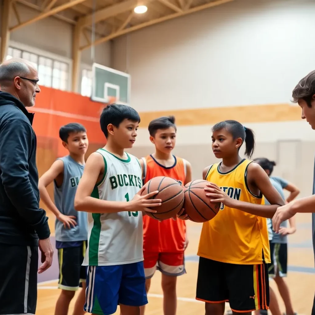McNary Girls Basketball team practicing on the court