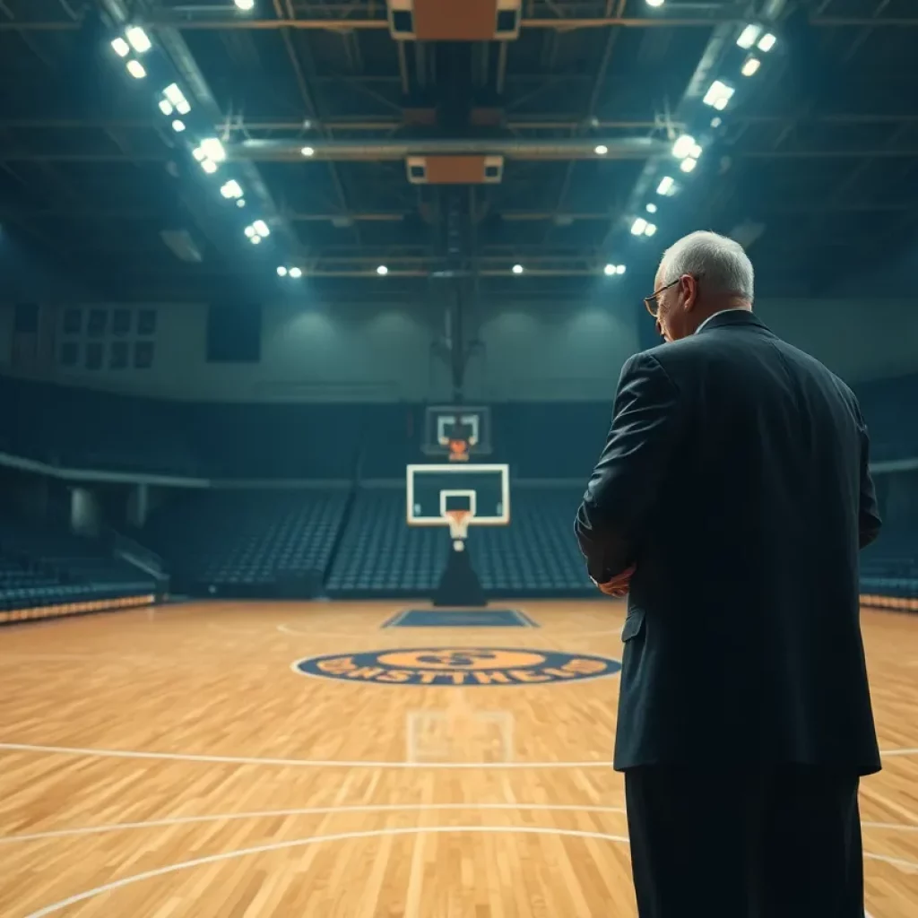 An empty basketball court symbolizing new beginnings at Medgar Evers College.
