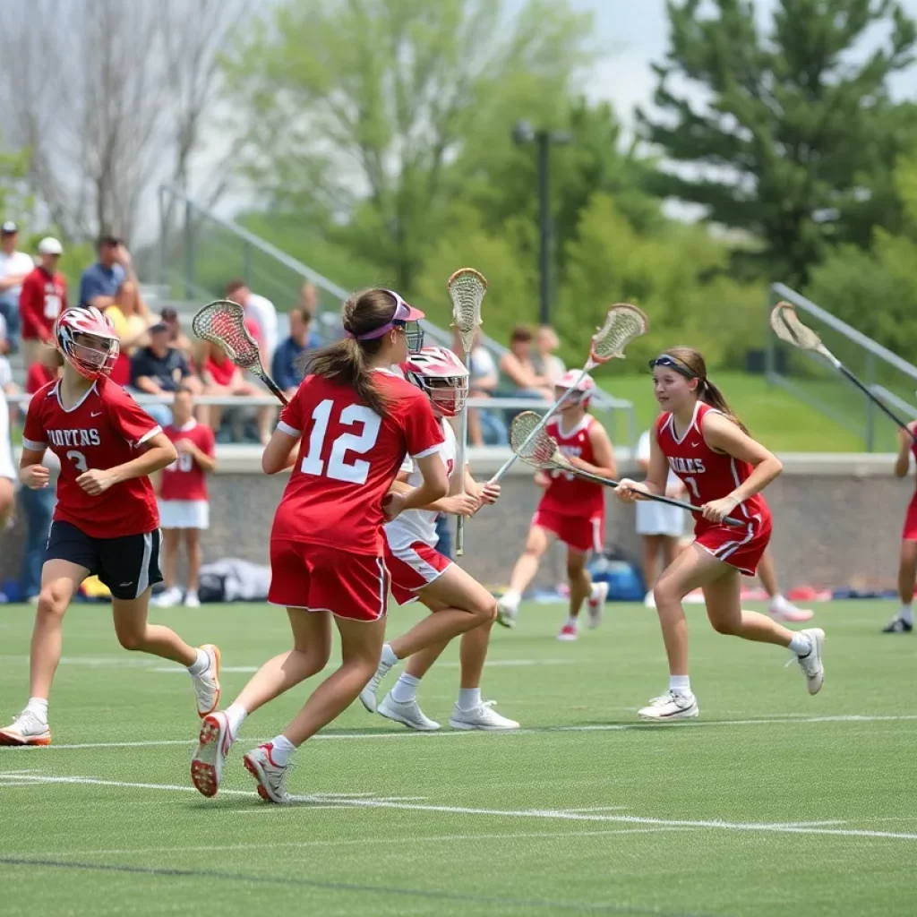 High school lacrosse players celebrating an achievement