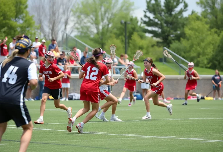 High school lacrosse players celebrating an achievement