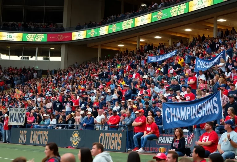 Fans cheering at the Michigan High School Championships in East Lansing