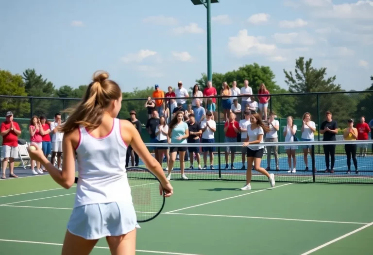 High school girls tennis players competing in a match