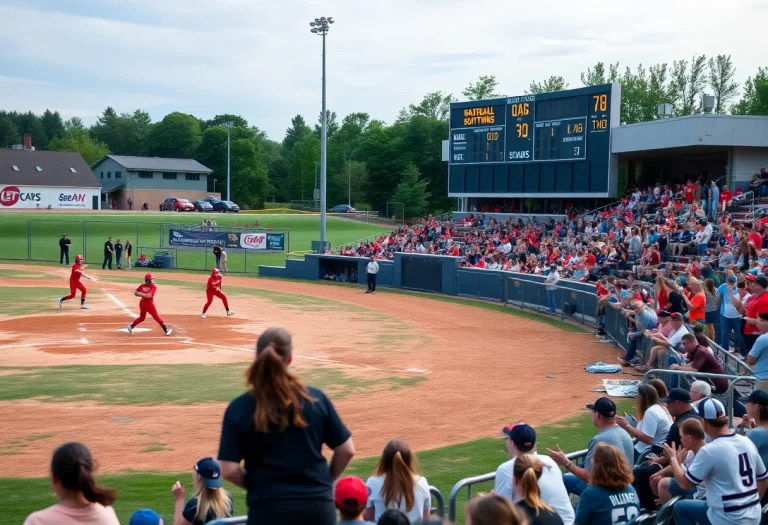 High school softball game in Michigan with players and fans