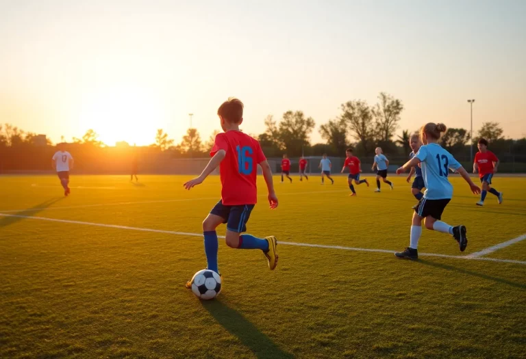 Young soccer players on the field celebrating teamwork