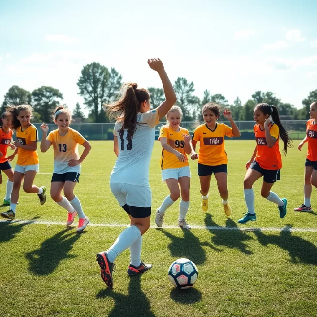 Girls soccer team celebrating a championship victory on the field
