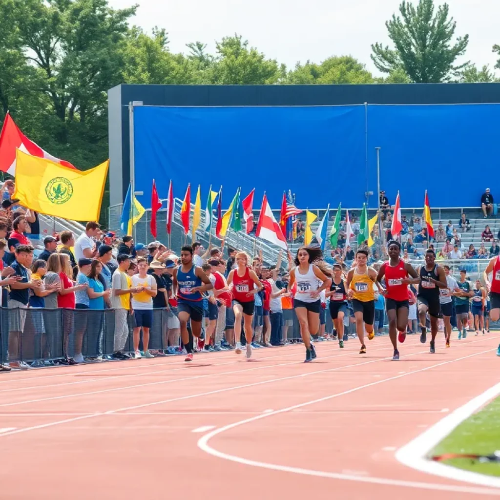Athletes competing at the Minnesota High School Track Championship with excited spectators