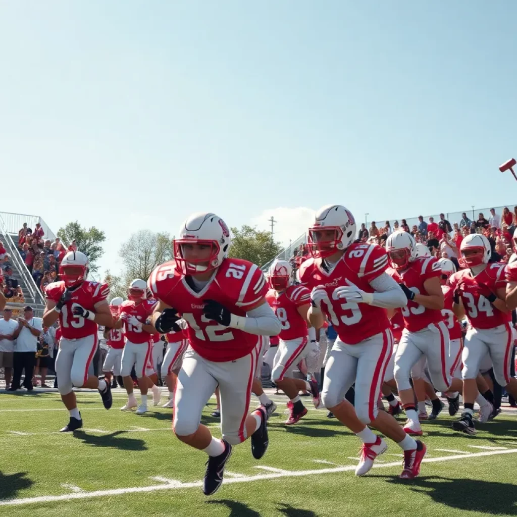 High school football players in action during a game