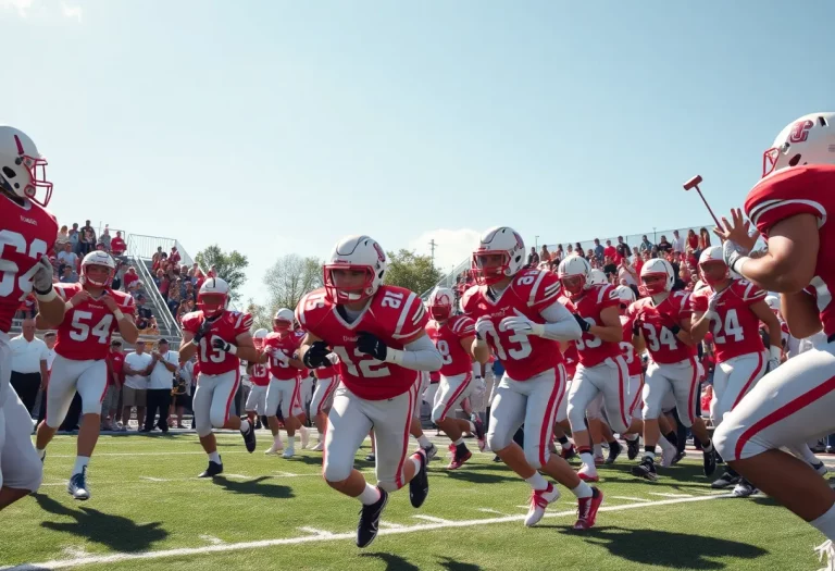 High school football players in action during a game