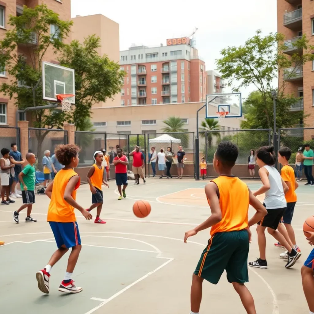 Young athletes practicing basketball in Mitchell during summer