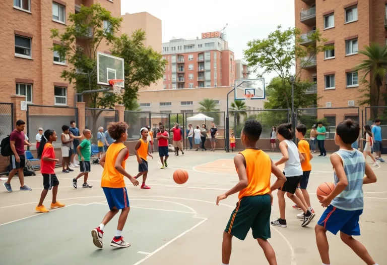 Young athletes practicing basketball in Mitchell during summer