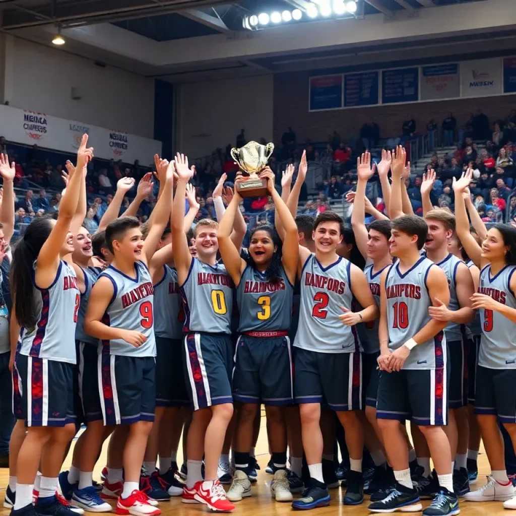 Celebration of Mount Carmel basketball team winning championship