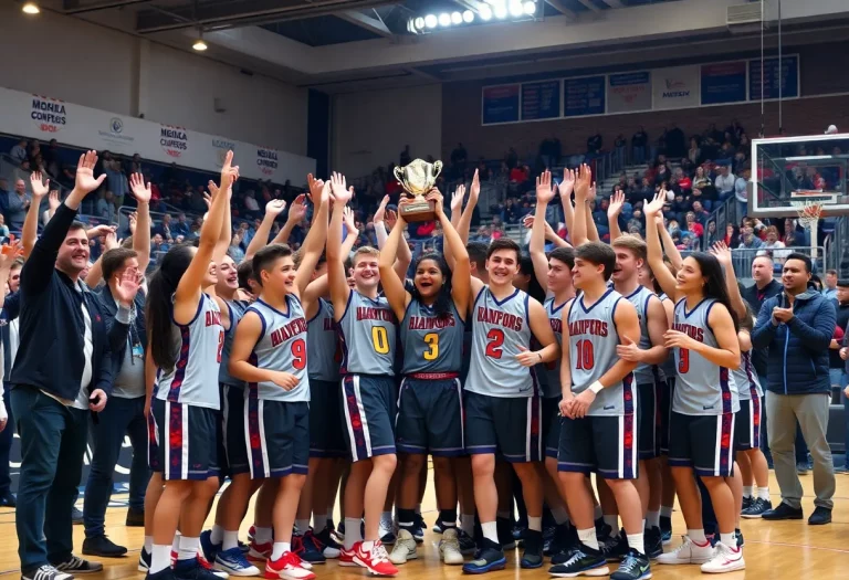 Celebration of Mount Carmel basketball team winning championship