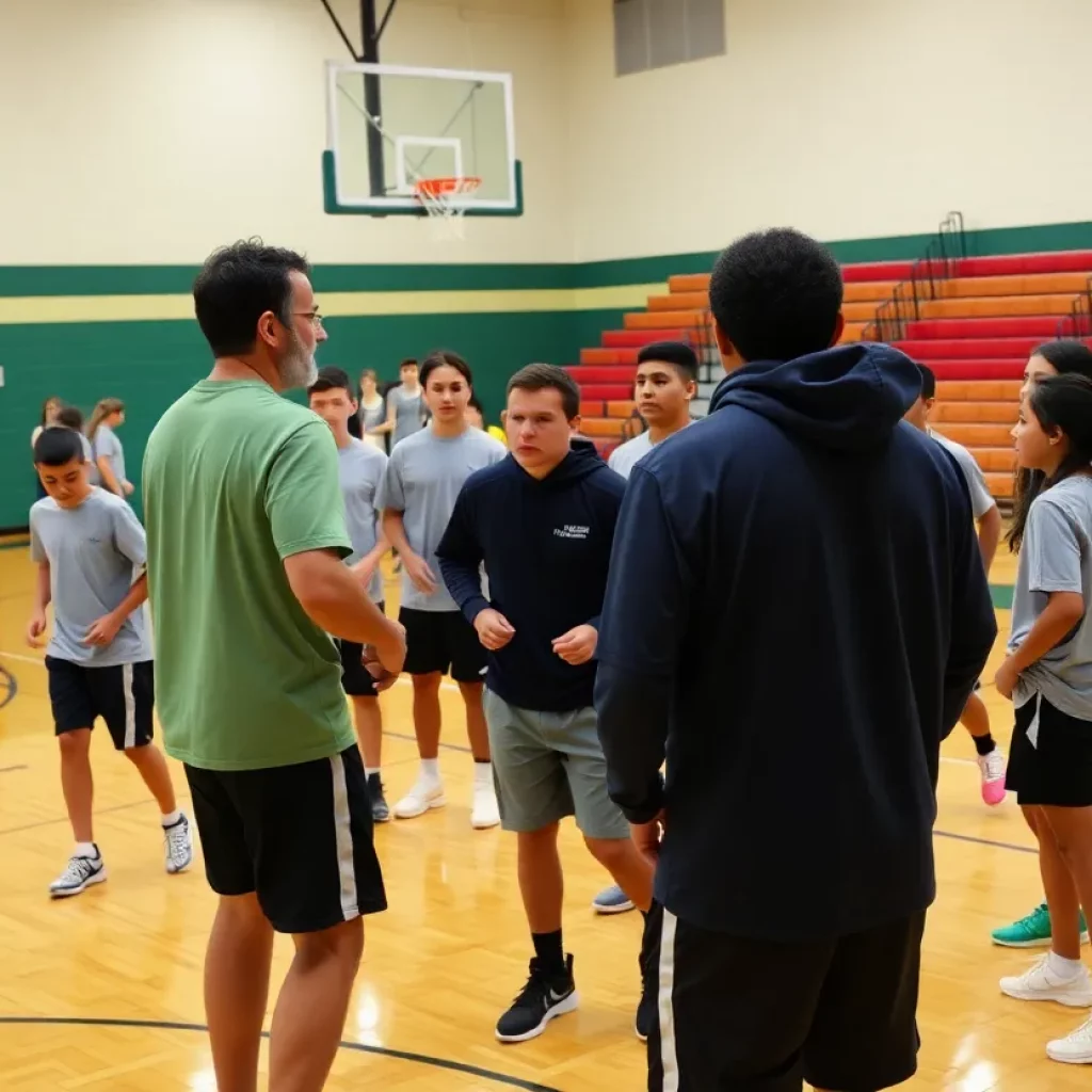 Mount Tahoma High School basketball team practicing together