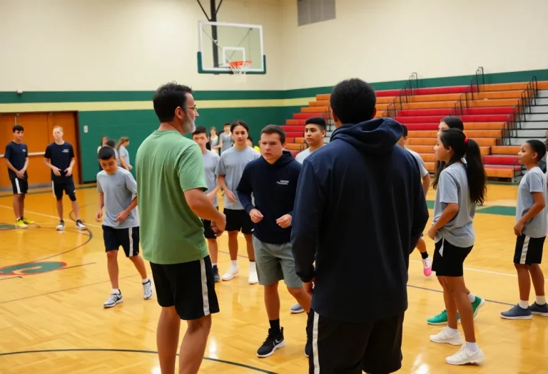Mount Tahoma High School basketball team practicing together