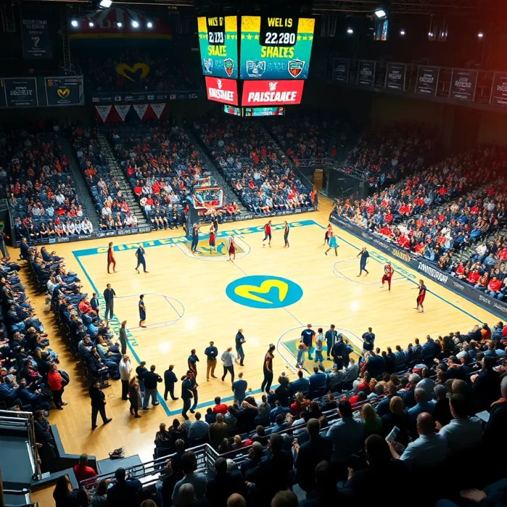 Fans cheering at a women's basketball game at Muskingum University
