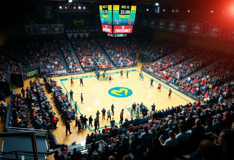 Fans cheering at a women's basketball game at Muskingum University