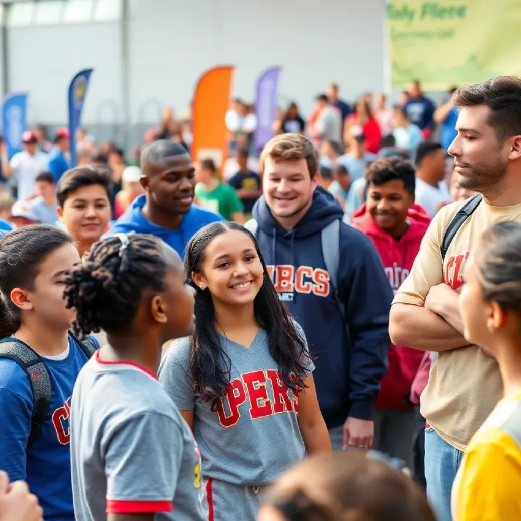 Young athletes participating in a college sports recruitment event