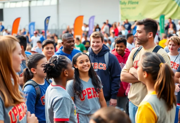 Young athletes participating in a college sports recruitment event