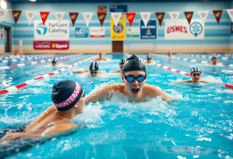 Swimmers in a pool training for NCAA recruitment.