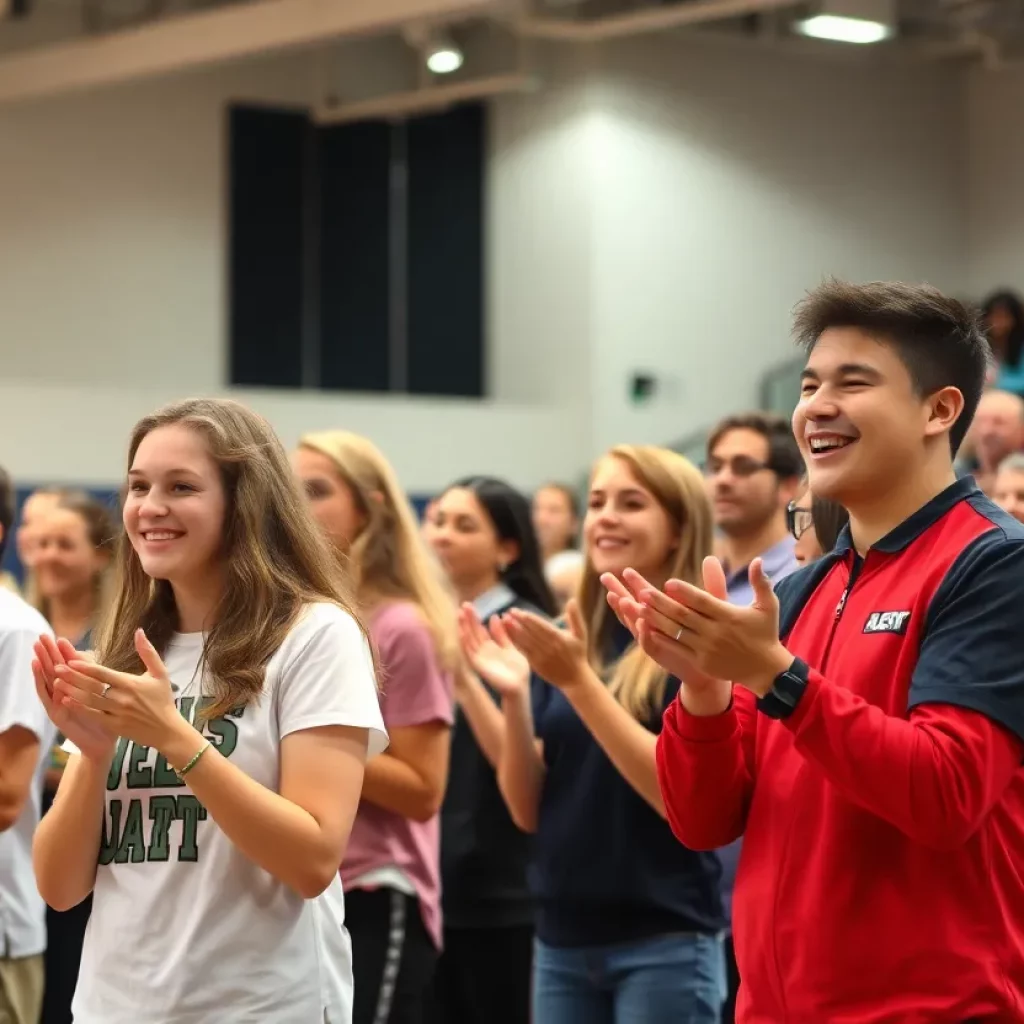 Celebration of North Carolina State Award winners at a high school athletic ceremony.