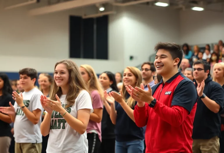 Celebration of North Carolina State Award winners at a high school athletic ceremony.