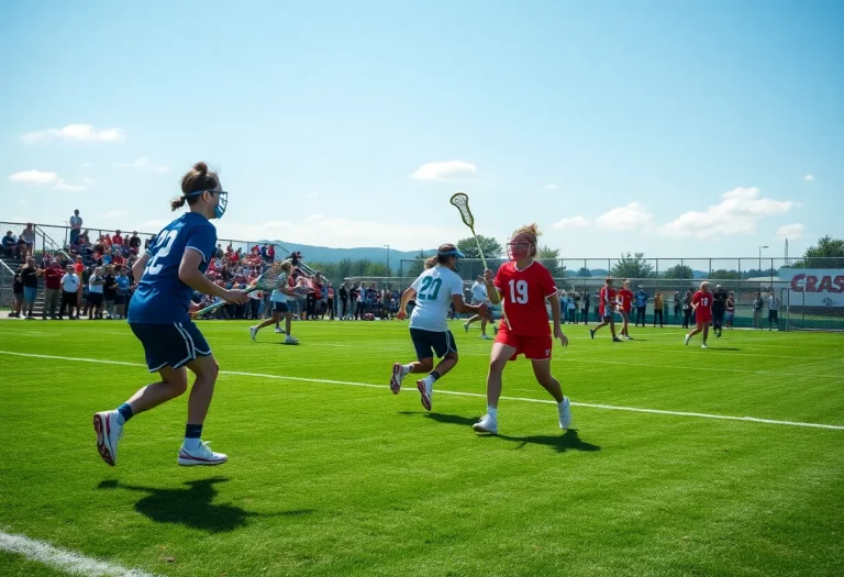 Action shot from NEPA Lacrosse All-Star Games showing players in motion