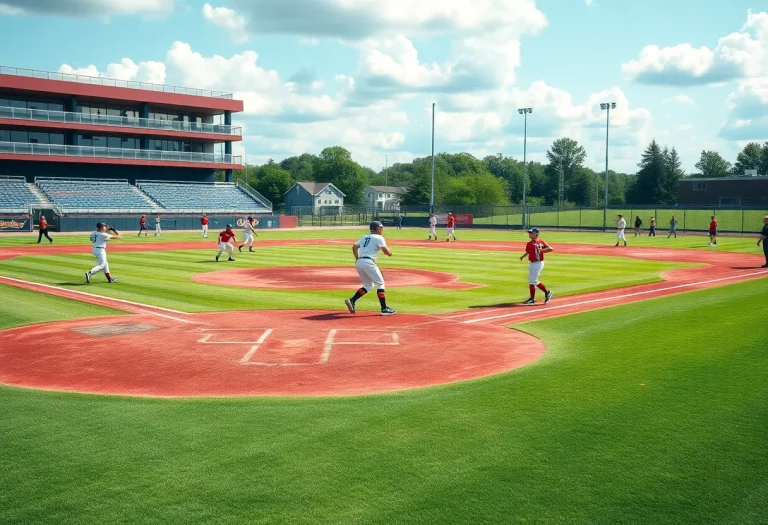 Players competing on a high school baseball field in New Jersey