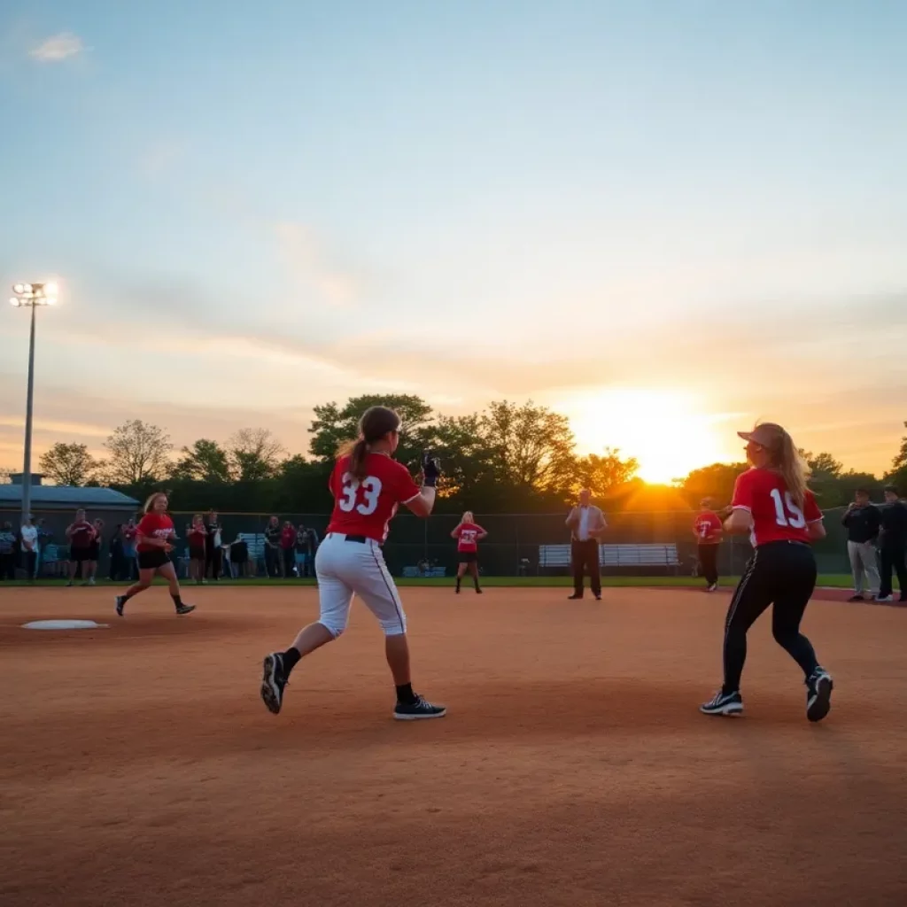 Players competing in New Jersey high school softball championship game