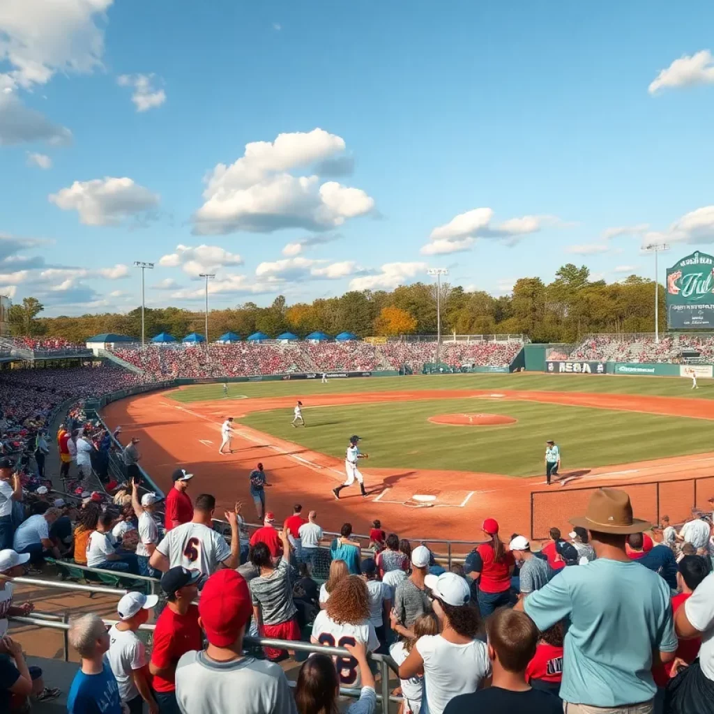 Exciting baseball scene with fans supporting local teams in North Carolina.