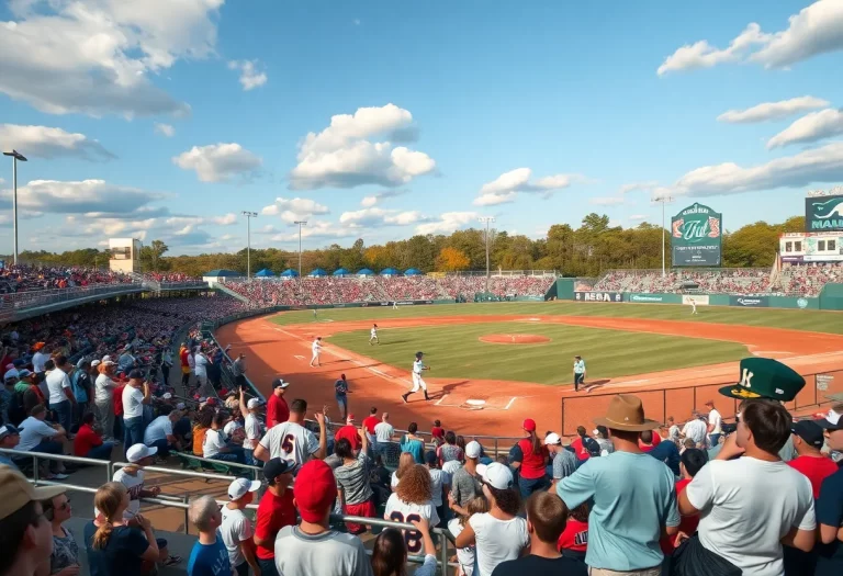 Exciting baseball scene with fans supporting local teams in North Carolina.