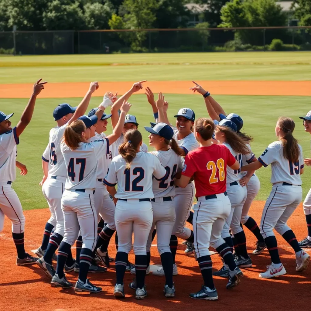 North Linn High School baseball team celebrating a win.