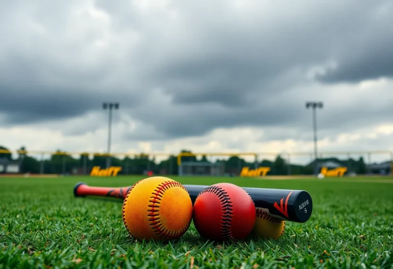 High school baseball and softball field in Northeast Ohio during rain