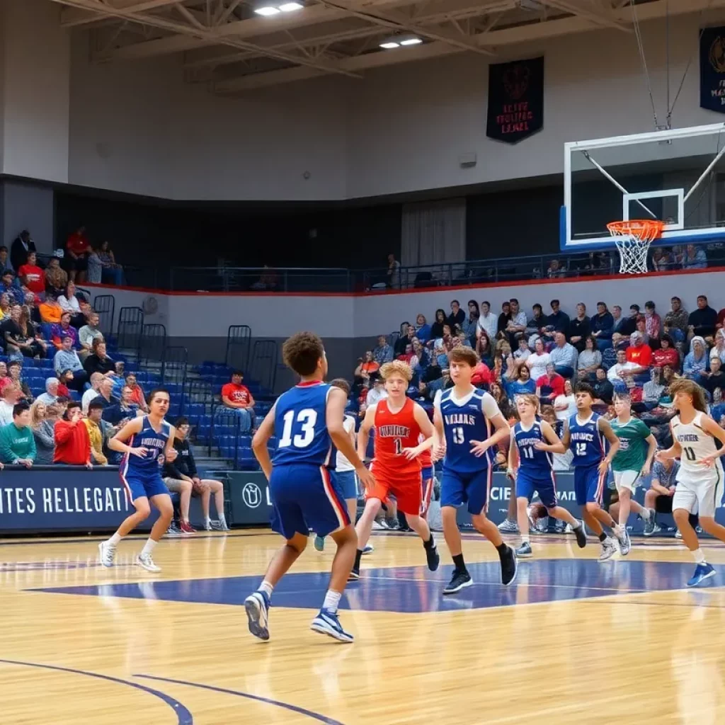 High school basketball players in action on the court