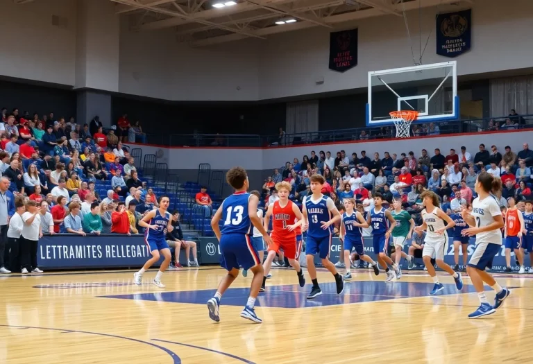 High school basketball players in action on the court