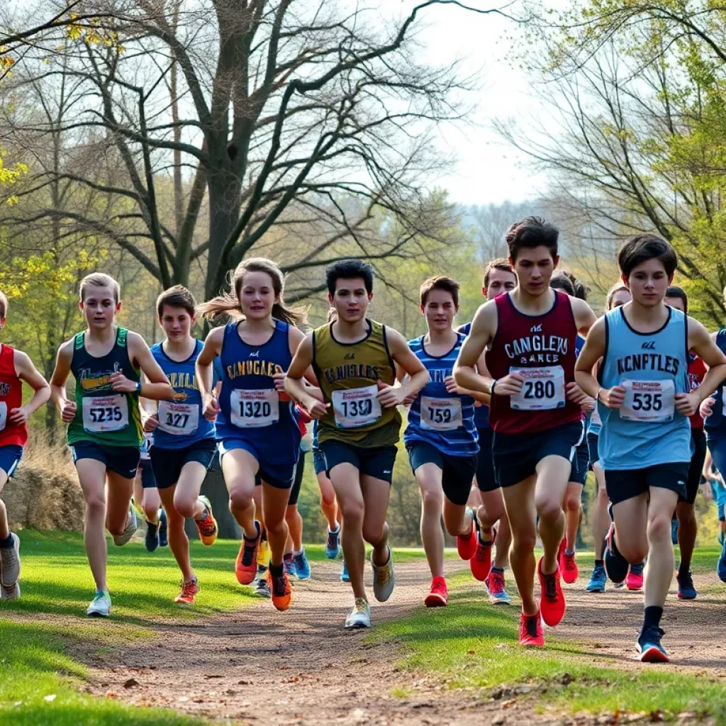 High school cross country runners competing in a race