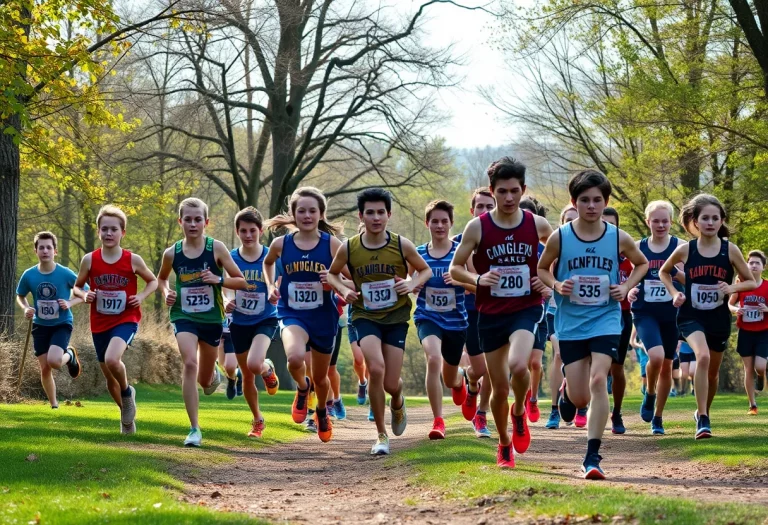 High school cross country runners competing in a race