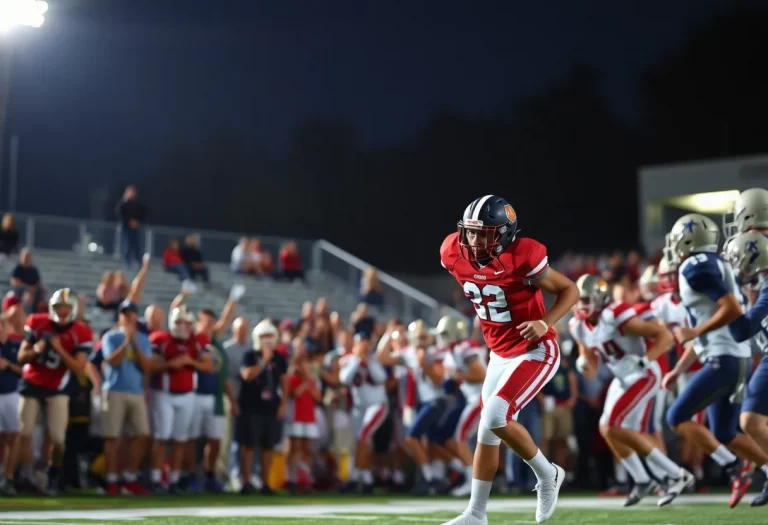 High school football game with players in action